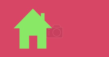 Téléchargez les photos : Composition de l'icône de la maison verte avec espace de copie sur fond rose. Concept d'accession à la propriété, d'entreprise, de finance et de propriété image générée numériquement. - en image libre de droit