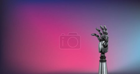 Photo for Composite of metallic robot hand isolated over gradient background, copy space. Robotic arm, artificial intelligence, automated, technology, cyborg, futuristic, mechanic concept. - Royalty Free Image