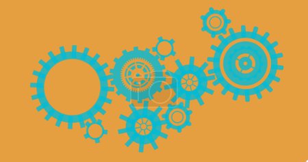 Photo for Composite of set of blue cogs on orange background. Workflow, productivity, data processing and connectivity concept digitally generated image. - Royalty Free Image