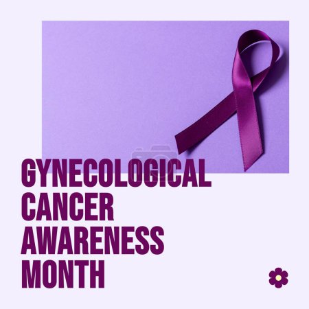 Téléchargez les photos : Gynécologique mois de sensibilisation au cancer texte sur blanc avec ruban violet sur fond violet. Campagne de sensibilisation au cancer, à la médecine et à la santé image générée numériquement. - en image libre de droit