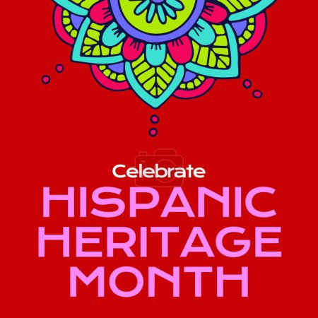 Photo for Celebrate hispanic heritage month text in pink with colourful floral design on red background. Celebration of the contribution and influence of hispanic people in america, digitally generated image. - Royalty Free Image