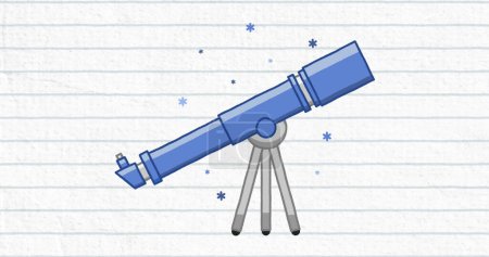 Foto de Imagen de iconos de telescopio y estrella sobre fondo de papel forrado blanco. Concepto de escuela y educación - Imagen libre de derechos