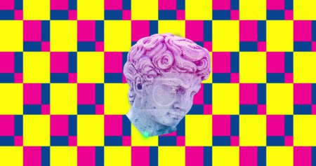 Photo for Composite of antique head sculpture over vibrant pattern background. Art, sculpture and colour concept digitally generated image. - Royalty Free Image