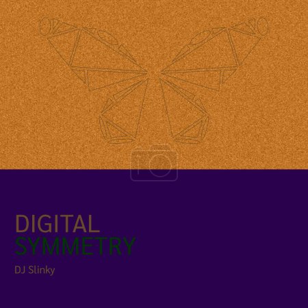 Photo for Composition of dj slinky digital symmetry text over drawing of butterfly on gold background. Symmetry, art, music album cover and design concept digitally generated image. - Royalty Free Image