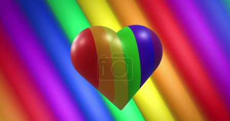 Foto de Compuesto de orgullo corazón de arco iris lgbtq sobre fondo de arco iris. Orgullo mes, lgbtq, derechos humanos e igualdad concepto de imagen generada digitalmente. - Imagen libre de derechos
