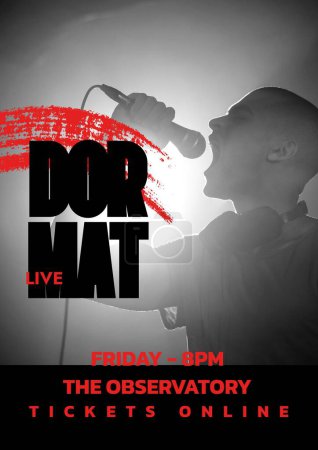 Photo for Dor mat live, friday 8pm, the observatory, tickets online over biracial man singing over microphone. Text, composite, music festival, art, event, poster, band, advertisement, template, concert. - Royalty Free Image