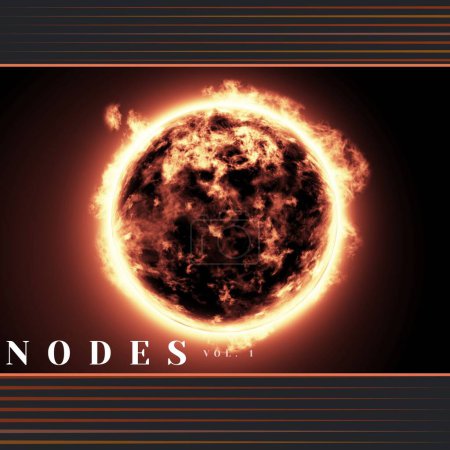 Photo for Composition of nodes vol 1 text over glowing globe on dark background. Light, art, music album cover and design concept digitally generated image. - Royalty Free Image