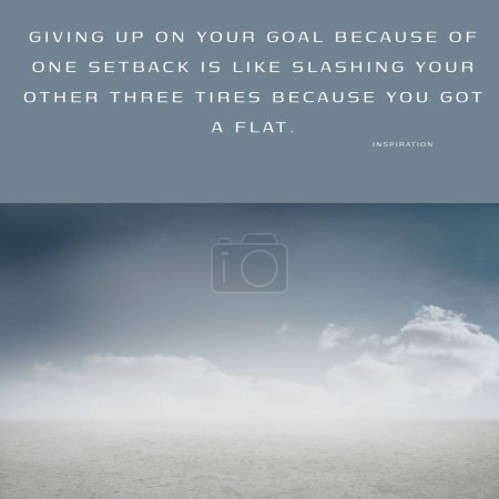 Photo for Composition of inspiration quote text over sea, clouds on blue sky background. Motivation, inspiration and life goals concept digitally generated image. - Royalty Free Image
