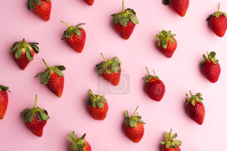 Photo for Close up of strawberries and copy space on pink background. Fruit, berry, food, freshness and colour concept. - Royalty Free Image