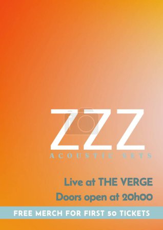 Photo for Illustration of zzz acoustic sets, live at the verge doors open to 20h00 text and orange background. Free merch for first 50 tickets, music festival, event, poster, banner, advertisement, template. - Royalty Free Image