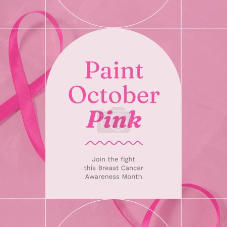Photo for Paint october pink, breast cancer awareness month text with pink ribbon on pink and white background. Breast cancer health awareness month, join the fight campaign, digitally generated image. - Royalty Free Image