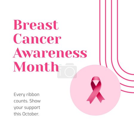 Téléchargez les photos : Texte du mois de sensibilisation au cancer du sein en rose avec ruban rose sur fond blanc. Mois de sensibilisation à la santé du cancer du sein, chaque ruban compte, montrez votre campagne de soutien, image générée numériquement. - en image libre de droit