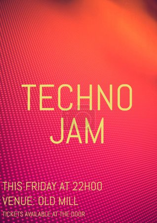 Photo for Techno jam, this friday at 22h00, venue old mill, tickets available at the door on gradient dots. Text, illustration, music festival, art, event, poster, banner, advertisement, template and design. - Royalty Free Image