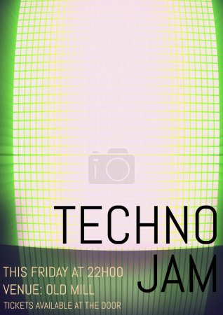 Photo for Techno jam, this friday at 22h00, venue old mill, tickets available at the door on grid and lines. Illustration, music festival, art, event, poster, banner, advertisement, template, text and design. - Royalty Free Image