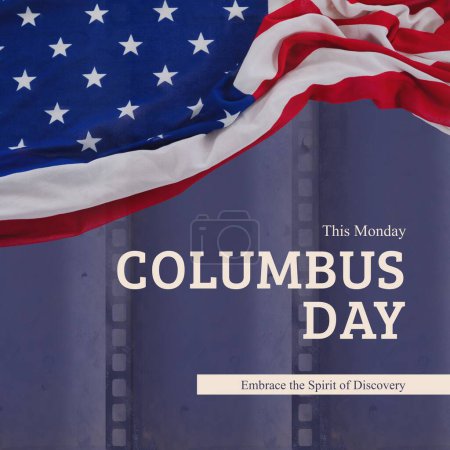 Foto de Composición del texto del día de Colón sobre la bandera de USA. Día de Colón, descubrimientos y concepto de viaje marítimo imagen generada digitalmente. - Imagen libre de derechos