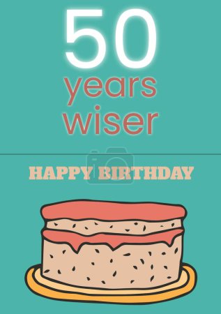 Téléchargez les photos : Composite de 50 ans plus sage texte joyeux anniversaire et gâteau d'anniversaire. Cinquantième anniversaire, fête et concept de célébration image générée numériquement. - en image libre de droit