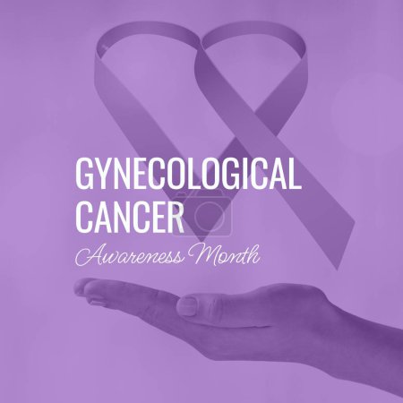 Photo for Composite of gynecological cancer awareness month over purple ribbon on purple background. Gynecological cancer awareness, woman's health and prevention concept digitally generated image. - Royalty Free Image