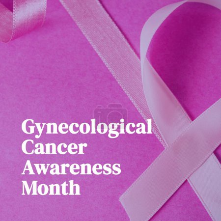 Photo for Composite of gynecological cancer awareness month over ribbon on purple background. Gynecological cancer awareness, woman's health and prevention concept digitally generated image. - Royalty Free Image