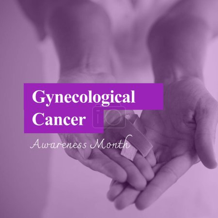 Photo for Composite of gynecological cancer awareness month over caucasian woman holding ribbon. Gynecological cancer awareness, woman's health and prevention concept digitally generated image. - Royalty Free Image