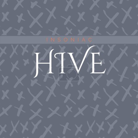 Photo for Composition of hive insoniac text over cross pattern on grey background. Colour, pattern, art, music album cover and design concept digitally generated image. - Royalty Free Image