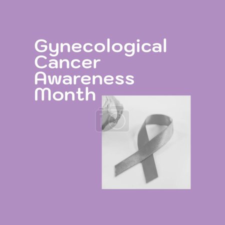 Photo for Composite of gynecological cancer awareness month over ribbon on purple background. Gynecological cancer awareness, woman's health and prevention concept digitally generated image. - Royalty Free Image