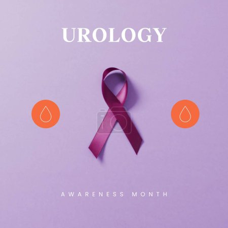 Téléchargez les photos : Composite du mois de sensibilisation à l'urologie sur ruban violet. Urologie sensibilisation, santé et prévention concept image générée numériquement. - en image libre de droit