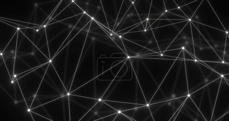 Téléchargez les photos : Image d'un réseau blanc brillant se déplaçant sur un réseau lointain fané sur fond noir. Concept de communication, de connexion, de réseau et de technologie des données image générée numériquement. - en image libre de droit