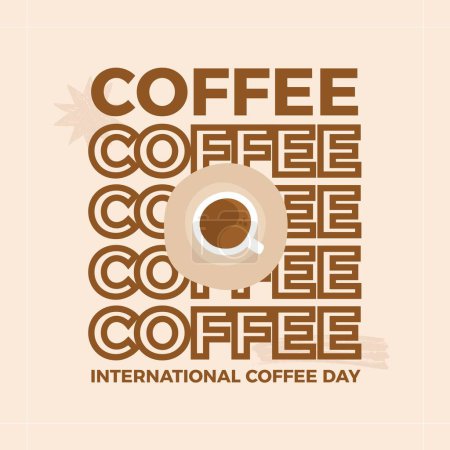 Foto de Día internacional del café, y texto de café repetido con la sobrecarga de la taza de café en marrón claro. Celebración internacional del café, campaña de apreciación de imagen generada digitalmente. - Imagen libre de derechos