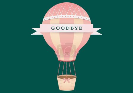 Photo for Illustration of hot air balloon with goodbye text over green background, copy space. Farewell card, greeting card, aspirations, template, creative, design and leaving concept. - Royalty Free Image
