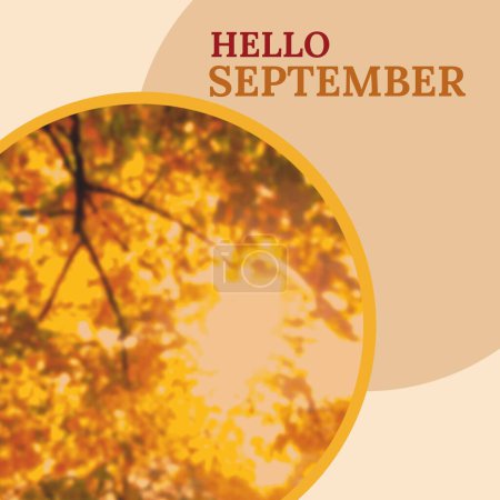 Téléchargez les photos : Composite de bonjour texte de septembre sur les arbres d'automne. Bonjour septembre, automne, automne et concept nature image générée numériquement. - en image libre de droit