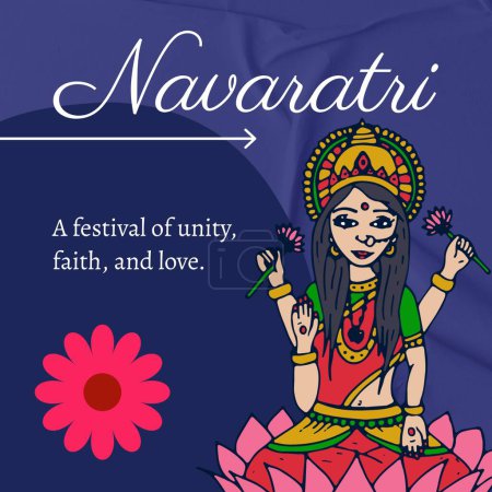 Photo for Illustration of goddess durga with flower and navaratri, a festival of unity, faith and love text. Copy space, dussehra, greeting card, hindu festival, tradition and celebration concept. - Royalty Free Image
