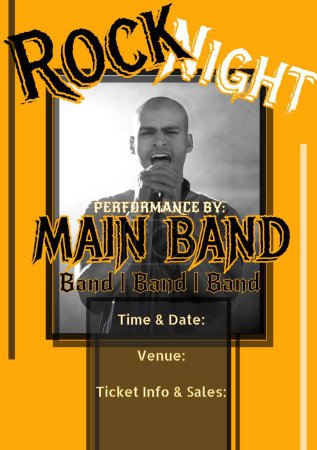 Photo for Composite of rocknight, performance by main band, time, date, venue and african american man singing. Ticket info and sales, music festival, art, event, poster, advertisement, template and design. - Royalty Free Image