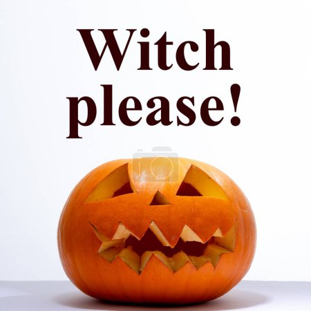 Photo for Composite of twitch please text and halloween pumpkin on white background. Halloween, tradition and celebration concept digitally generated image. - Royalty Free Image