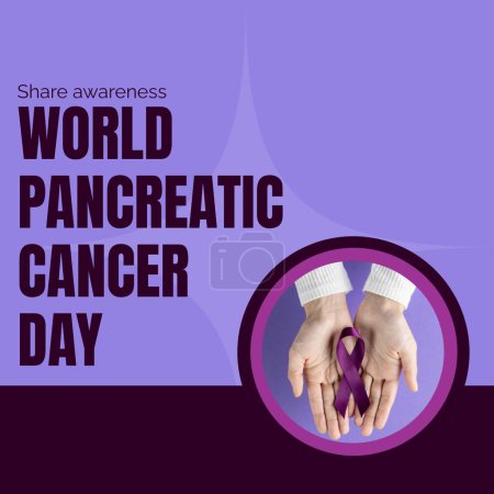 Téléchargez les photos : Composite of world pancreatic cancer day text over caucasian woman holding purple ruban. Concept de cancer du pancréas, médecine et sensibilisation à la santé image générée numériquement. - en image libre de droit