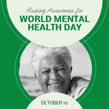 Photo for Composite of world mental health day text over senior biracial woman. Mental health, support and mental health awareness concept digitally generated image. - Royalty Free Image