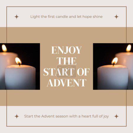 Photo for Composite of enjoy the start of advent text and lit candles on dark background. Religion, christianity, faith, advent, tradition and celebration concept digitally generated image. - Royalty Free Image
