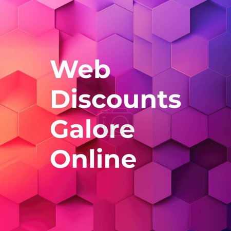 Téléchargez les photos : Composite of web disconuts galore online text over purple neon hexagons. Cyber lundi, vente en ligne, achats et concept de vente au détail image générée numériquement. - en image libre de droit