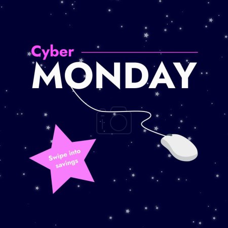 Photo for Composite of cyber monday text over computer mouse and stars on dark background. Cyber monday, cyber shopping, sales and retails concept digitally generated image. - Royalty Free Image