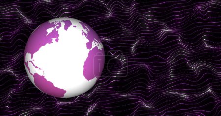 Photo for Composite of globe over purple network of lines on black background. Global networks, connections and digital interface concept digitally generated image. - Royalty Free Image