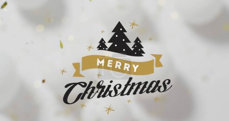 Photo for Image of christmas greetings text over christmas white baubles. Christmas, festivity, tradition and celebration concept digitally generated image. - Royalty Free Image