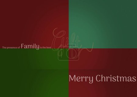 Photo for The presence of family is the best gift merry christmas text on card with red and green background. Christmas, celebration and tradition concept digitally generated image. - Royalty Free Image