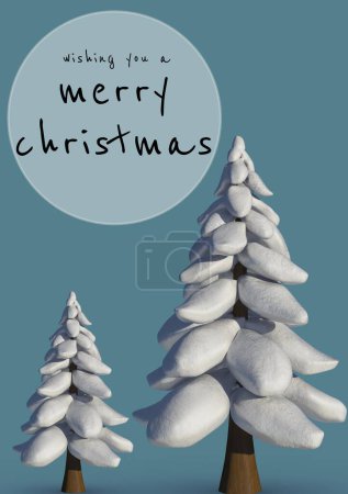 Foto de Composición de desearle un texto feliz de Navidad sobre el árbol de Navidad sobre fondo azul. Navidad, celebración y tradición concepto de imagen generada digitalmente. - Imagen libre de derechos