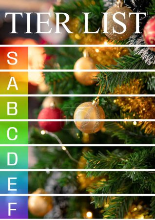 Photo for Composite of tier list text over christmas tree. List, writing space and christmas concept digitally generated image. - Royalty Free Image