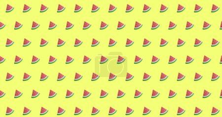 Téléchargez les photos : Rangées de pastèques motif sur fond jaune. Concept de forme, de couleur, de motif et de répétition image générée numériquement. - en image libre de droit