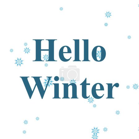 Téléchargez les photos : Composite de bonjour texte d'hiver sur la neige tombant sur fond blanc. Hiver, Noël, saisons et concept de célébration image générée numériquement. - en image libre de droit
