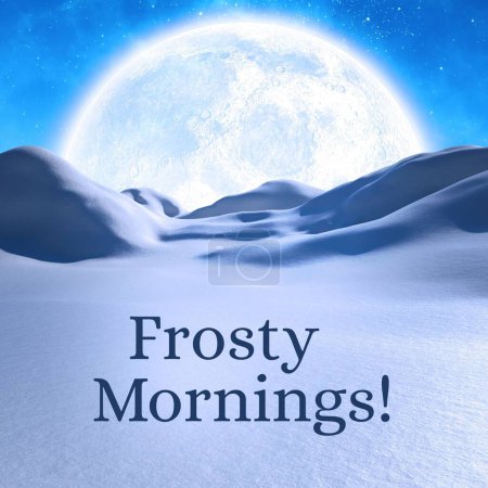 Téléchargez les photos : Frosty Mornings texte sur la lune et Noël paysage d'hiver. Célébration de l'hiver, salutation saisonnière et traditions de Noël, image générée numériquement. - en image libre de droit