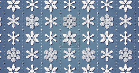 Foto de Imagen de patrón de copo de nieve blanco sobre fondo azul. Invierno, Navidad, celebración y tradición concepto de imagen generada digitalmente. - Imagen libre de derechos
