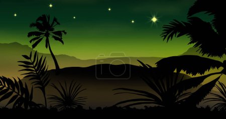 Photo for Exotic palm trees with stars on green background. Nativity, christmas, tradition and celebration concept digitally generated image. - Royalty Free Image