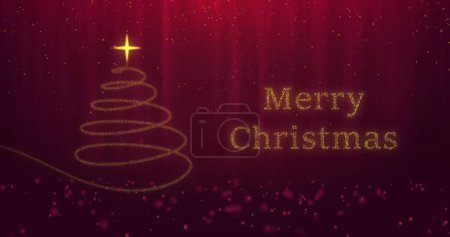 Foto de Composición de texto de Navidad feliz y árbol de Navidad sobre fondo rojo. Navidad, tradición y concepto de celebración imagen generada digitalmente. - Imagen libre de derechos