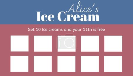 Photo for Illustration of alice's ice cream, get 10 ice creams and your 11th is free text with blank boxes. Vector, marketing, business, card, advertise, template, design, creative concept. - Royalty Free Image